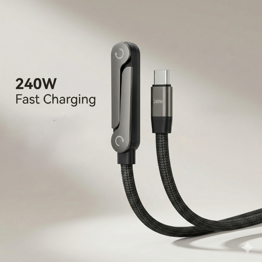 240W Type-C Fast Charging Cable with 360° Rotating Stand – Gaming & Hands-Free Usef