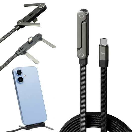 240W Type-C Fast Charging Cable with 360° Rotating Stand – Gaming & Hands-Free Usef